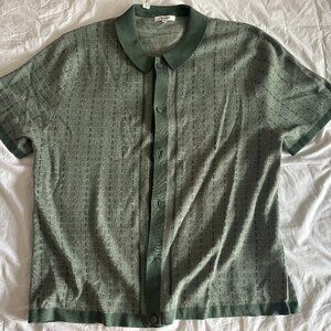 Madewell Button-Up Sweater Polo Shirt in Plaid Stripe, Green, XL